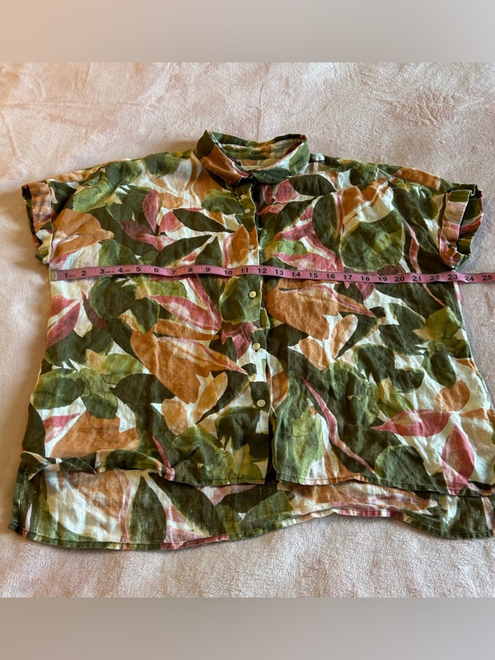 Rachel Zoe tropical print linen short sleeve button down top size L - Picture 8 of 9